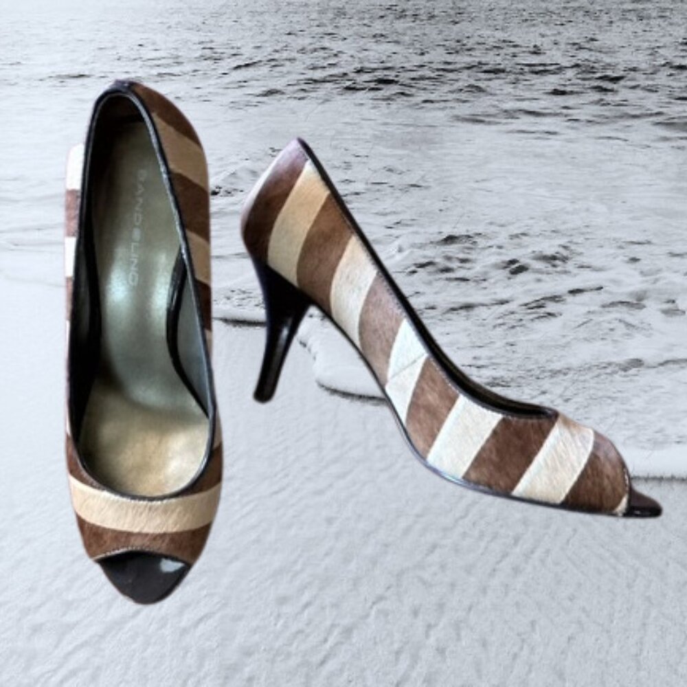 Bandolino Open-toed Striped Cowhair Low-heeled Tango Pumps 8.5M